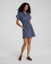 SPANX® Poplin Smocked Mini Shirt Dress | Timeless Navy/Classic White