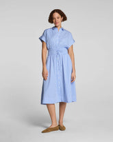 SPANX® Poplin Smocked Midi Shirt Dress | Aster/Classic White Stripe