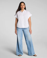 SPANX® Poplin Oversized Short Sleeve Button Down | Classic White