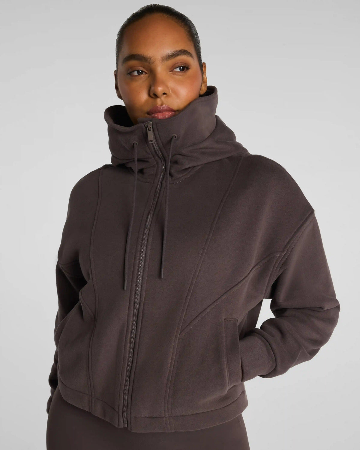 SPANX® BoostUp Cotton Fleece Full Zip Hoodie | Dark Cacao