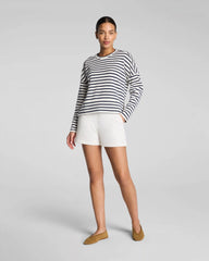 SPANX AirEssentials® Crewneck Long Sleeve Top | Powder/Timeless Navy Stripe