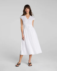 SPANX® Poplin V-Neck Smocked Midi Dress