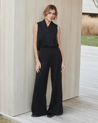 SPANX AirEssentials® Shawl Collar Half Zip Jumpsuit | Very Black